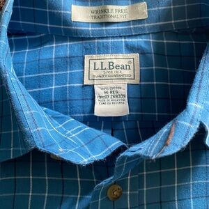 L.L. Bean Wrinkle Free Button Down Shirt Men’s M Regular Blue Plaid Cotton